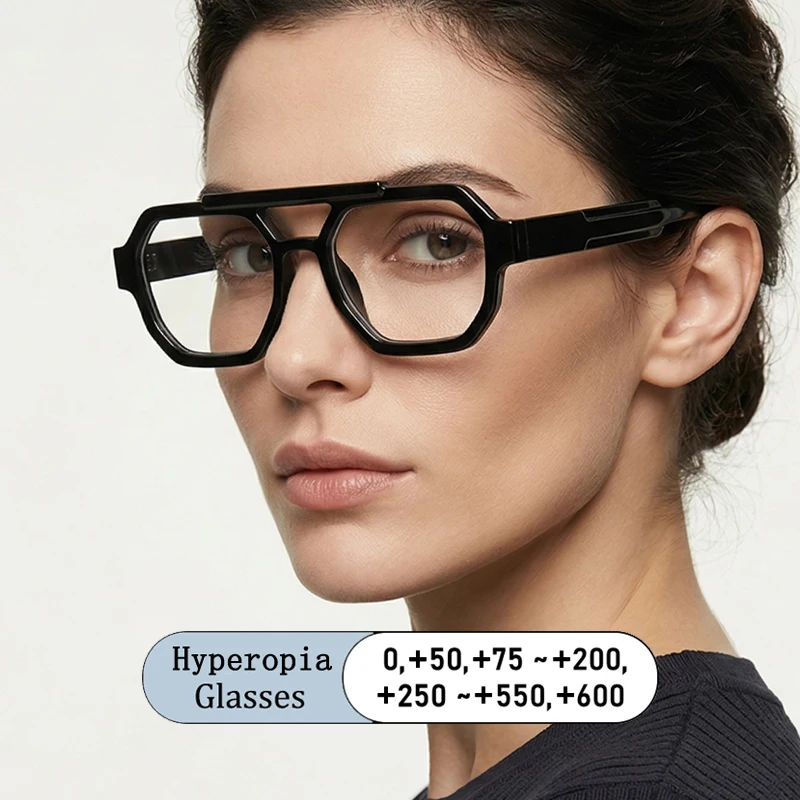 

Fashion Brand Designs Double Beam Frame Photochromic Anti Blue Ray Hyperopia Femal Computer Prescription Women Reading Glasses