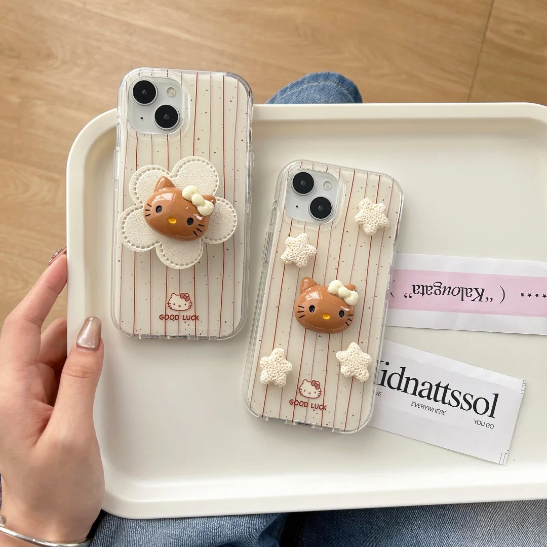 3D stéréoscopique étoiles fleurs rotation support Coque de téléphone pour IPhone 16 15 14 13 Pro Max Simple rayure antichoc étuis Coque