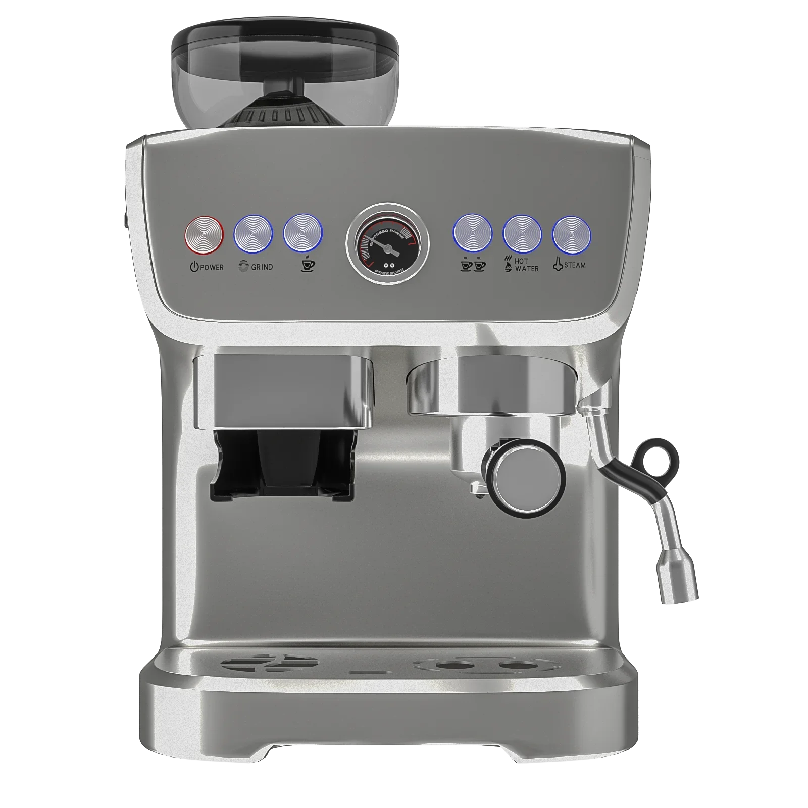 hot black fully automatic electric 15 bar 2L transparent water tank milk bubble espresso with grinder smart coffee makers