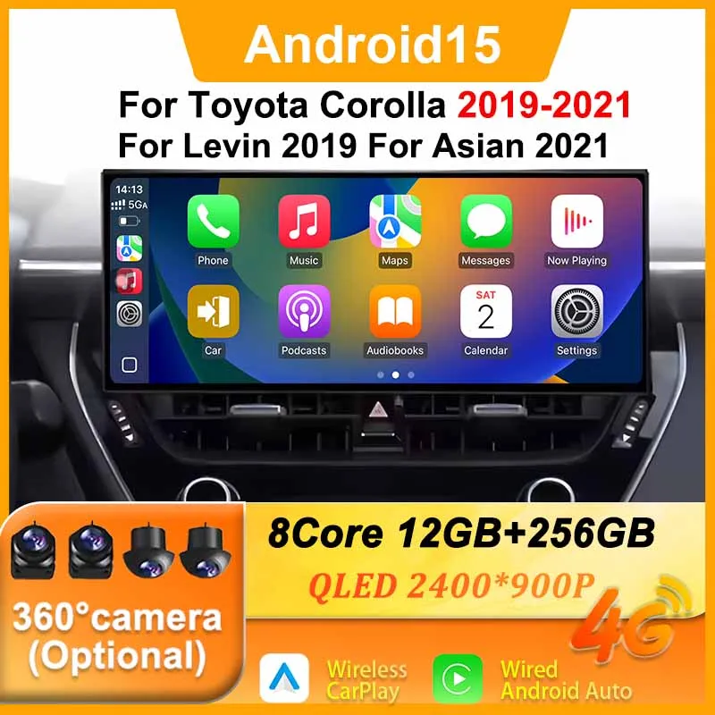 12,3 ''para Toyota Corolla 2019-2021 para Levin 2019 para Asia 2021 Android 15 navegación automática CarPlay GPS 4G WIFI DSP Bluetooth