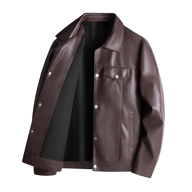 

Casual Classic Bla Leather Jaet Men's Faion Briti Gentleman's Sle Motorcycle Clothing Versatile Flip-Collar Coat