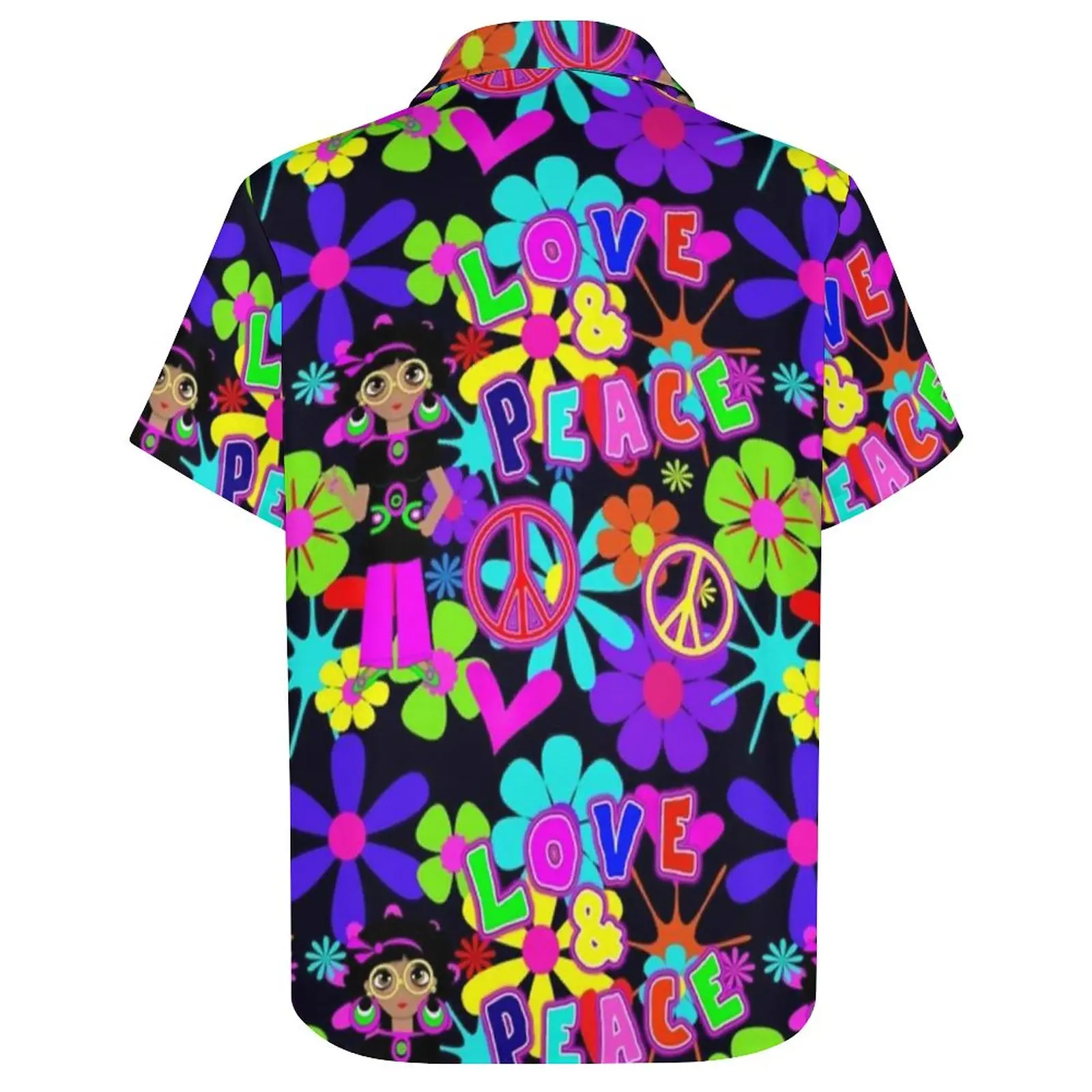 Hippie Flower Power Casual Shirt Male Peace Colorful 60s Retro Summer Shirt Cool Blouses Short Sleeve Oversized