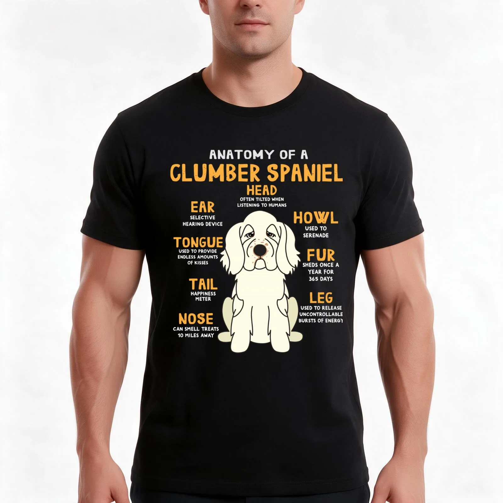 Anatomy Of Clumber Spaniel Dog T-Shirt Summer Casual Cotton Tee Oversized Streetwear Tops Vintage Graphic Print 100% Cotton