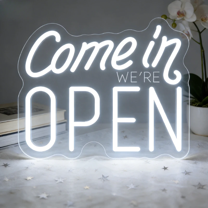 「come-in-we're-open」ledネオンサイン、usb調光式オープンサイン、ショップウィンドウ、ドア、カフェ、小売店、ビジネス、結婚式の装飾用ネオンライト