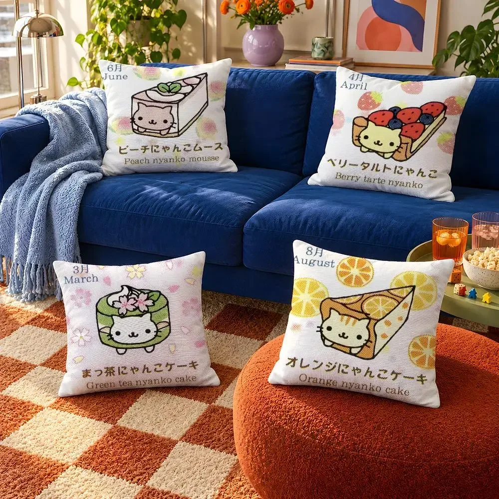 Mascot Nyan Nyan Nyanko CuteFood Cats Cushion Cover Throw Pillow Soft Short Plush Cozy Durable Colorfast Sofa Bedroom Home Decor
