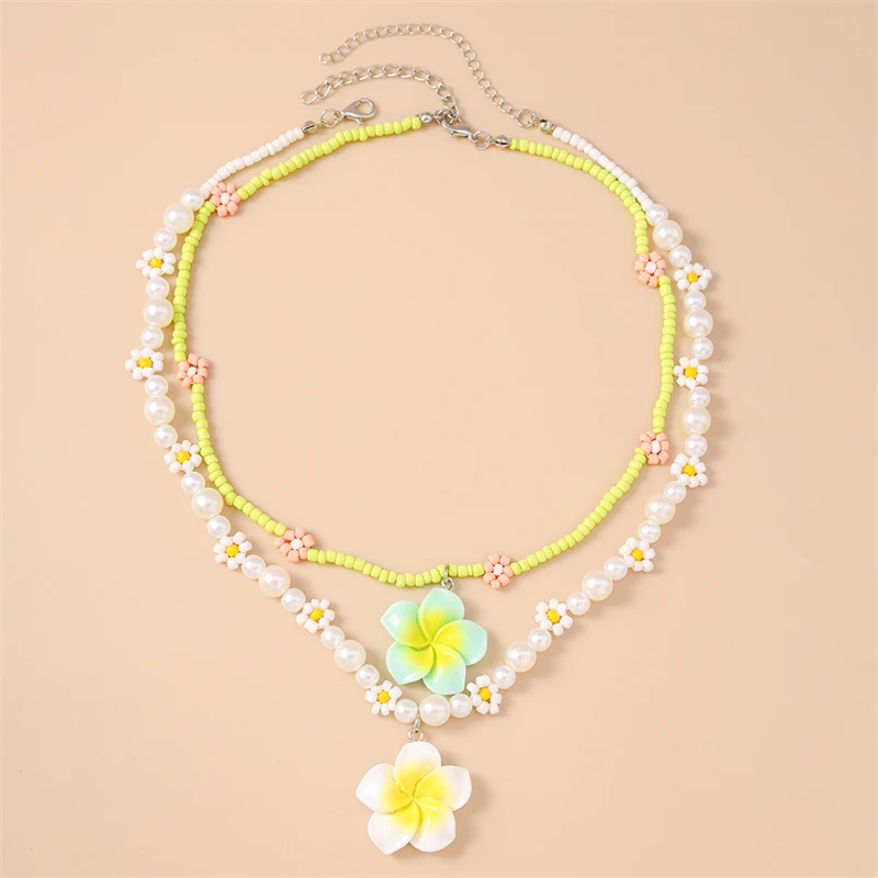 2-teiliges Set Modische Handgefertigte Perlenketten für Frauen, Blumenanhänger-Halsketten, Schmuckgeschenke für Mädchen, Party, Festival – Detail 8