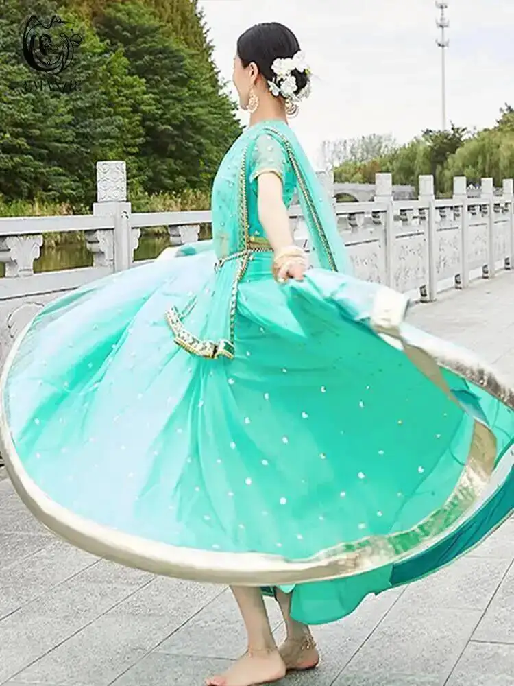 Belly Dance Clothes Exotic Indian Dance Costume Ethnic Style Women's Belly Dance Dress Sari Top Large Swing Skirt Lengha Set
