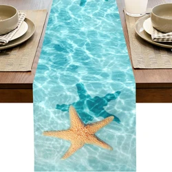 Watercolor Starfish Ocean Linen Table Runners Dresser Scarf Table Decor Reusable Kitchen Dining Table Runners Party Decorations