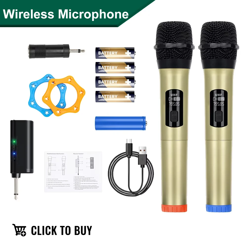 Wireless Microphone 2 Channels UHF Professional Handheld Mic Micphone For Party Karaoke Professional Church Show Meeting