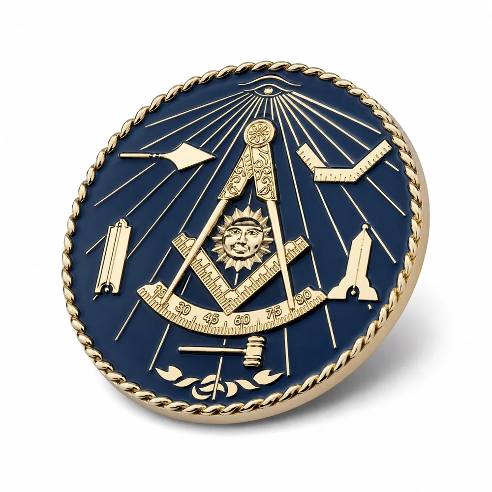 Past Master Tools Masonic Car Emblem Metal Gold Plated Freemason Symbol Car Badge Sticker with Red Adhesive, 3 Inches