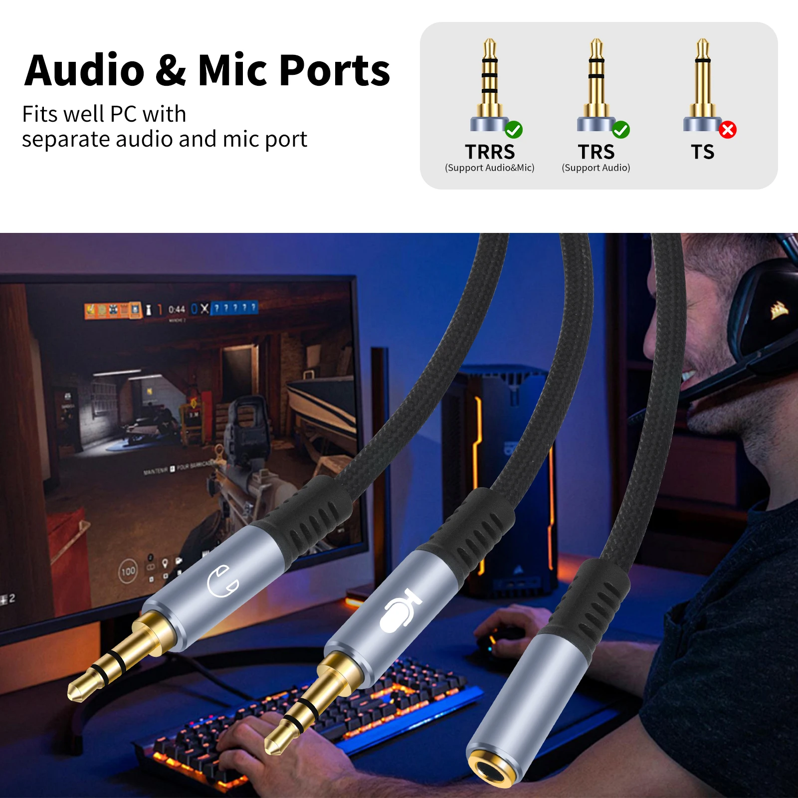 Headphone Mic Audio Y Splitter 3.5mm Female To Dual 3.5mm Male Gold-Plated Design & Universal Compatibility for Computer