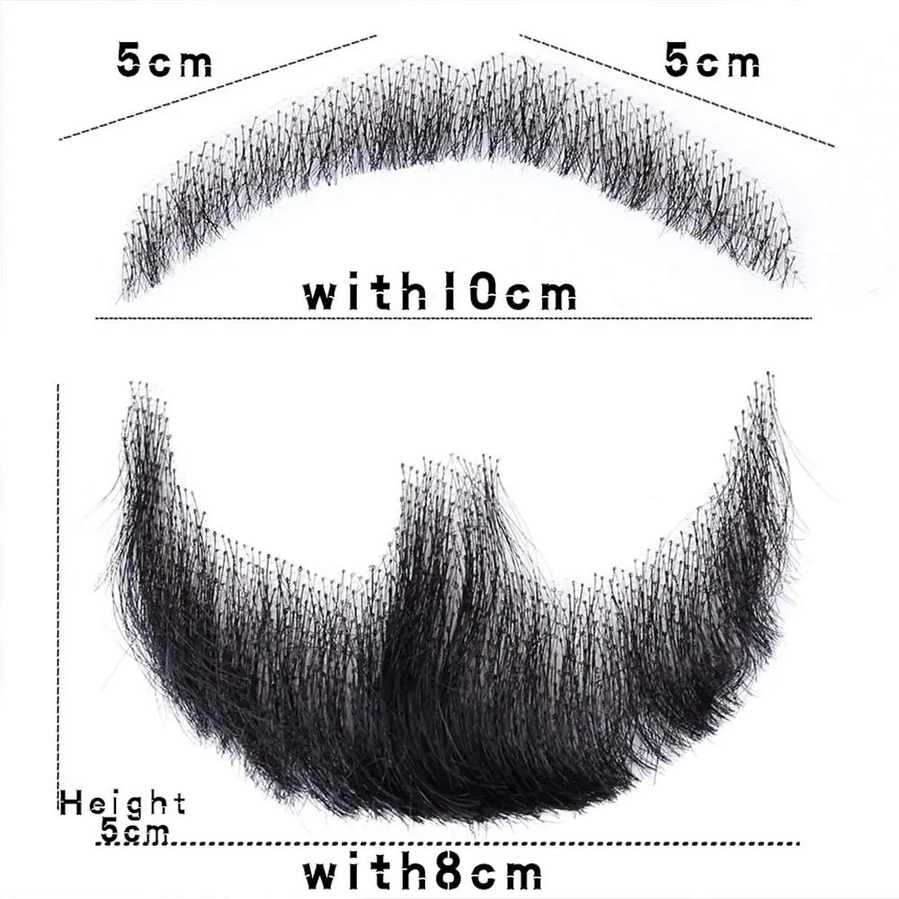 성인 남성용 가짜 얼굴 수염 및 콧수염, 현실적인 메이크업 레이스 보이지 않는 가짜 수염, 검은 코스튬 수염