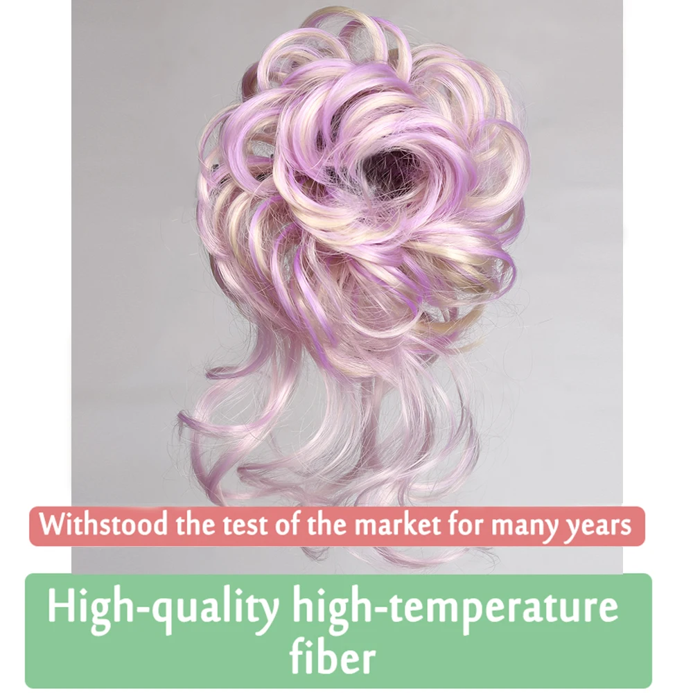 With Rubber Band Hairpieces Extensions Pink Red Black Synthetic Wig Chignon Hair Bun Women\'s Natural Curly Messy