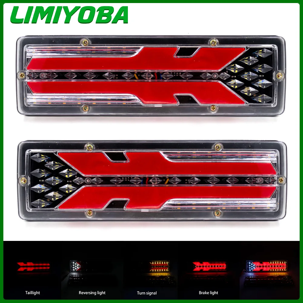 2Pcs 12V-24V Car Trailer Trucks Tail Light Running Turn Signal Brake Reverse Signal Rear Lamp Waterproof Taillight Parts RV BUS