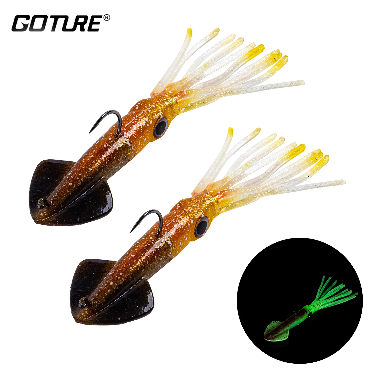 

Goture Squid Bait 14cm 36g Soft Luminous Artificial Fishing Lure for Night Squid Fishing with PVC Lead Sai Tuna Bait