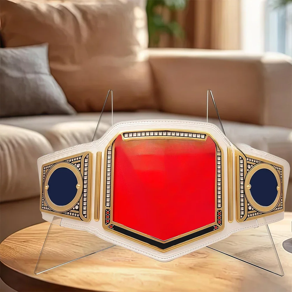 Acrylic Championship Belt Stand with Stable Triangular Design for Showcasing Belts and Large Photos 9 8 by 9 5 Inches
