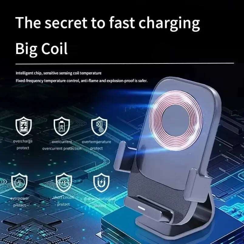 Wireless Charging Stand for Desk 2 in 1 Detachable Dual Coil 15W Fast Charger Pad Adjustable Angle Office Home Bedroom Use