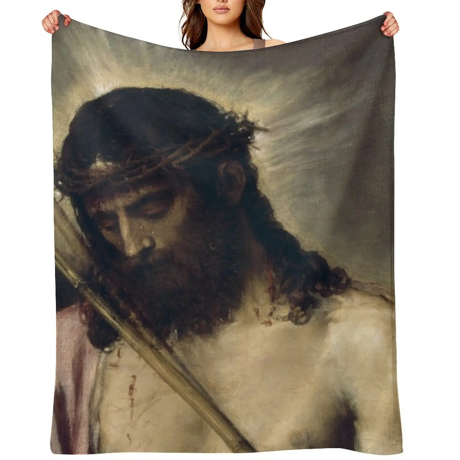 

Jesus Christ: Ecce Homo, by Titian Throw Blanket Personalized Gift Sofa Quilt Multi-Purpose Beach Blankets