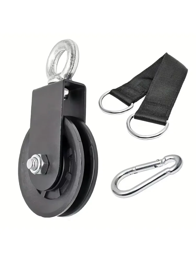 Silent Pulley 360° Rotating Gym Cable Pulley Equipment Wheel with Hanging Straps & Carabiner Pulley Cable Machine DIY Attachment