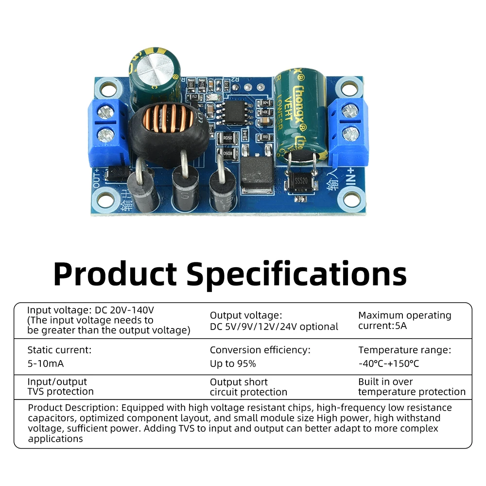 DC-DC Step-Down-Modul 20-140V auf 5V 9V 12V 24V 5A Buck-Wandler mit Geringer Welligkeit und Hoher Präzision – Detail 10