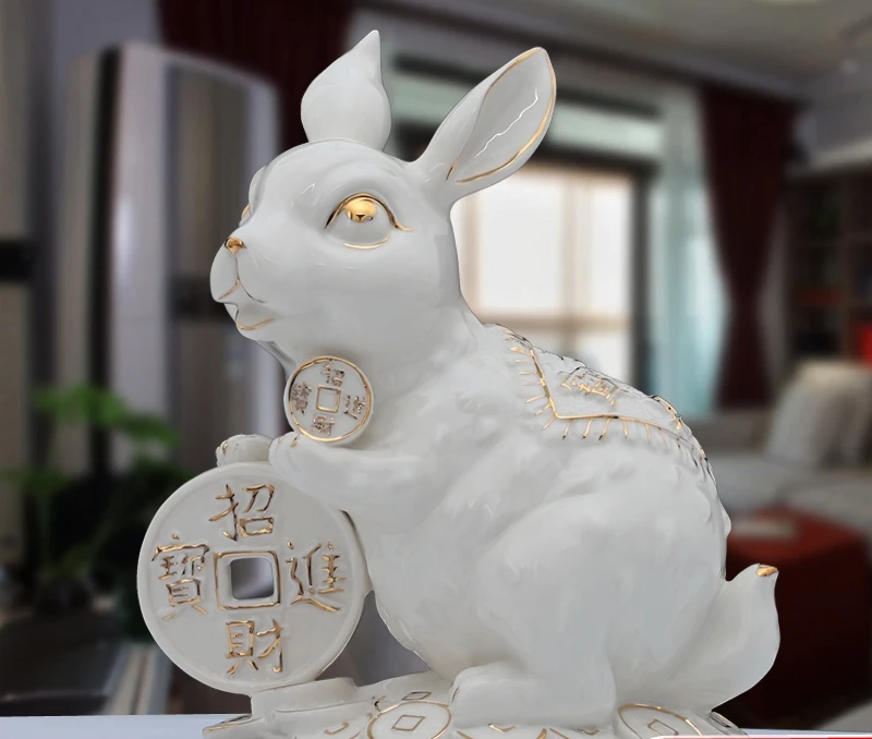 Ceramic rabbit ornament lucky town house ornament twelve zodiac cute jade rabbit porcelain craftsman ornament