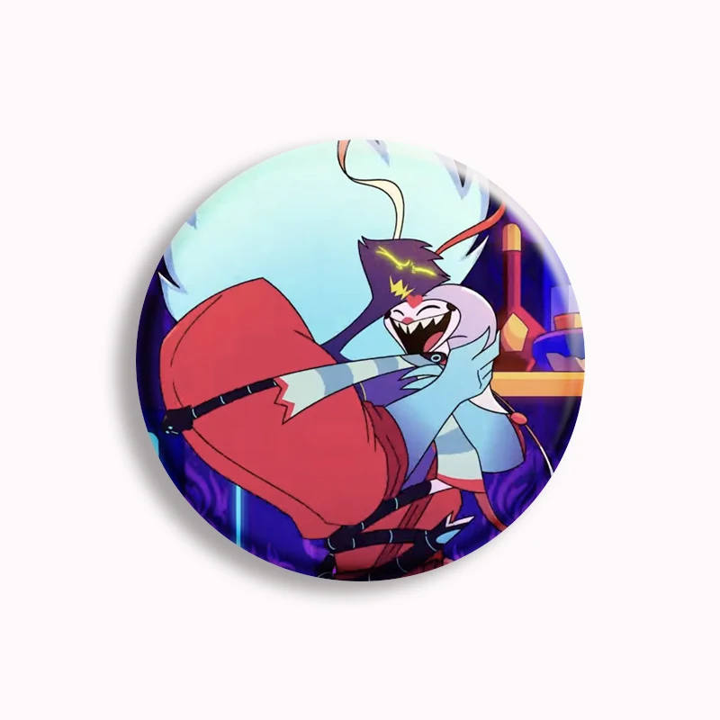 Broche engraçado do anime dos desenhos animados, Pin do botão Fizzarolli, Desenhos animados bonitos, Helluva Boss Blitzo, Emblema, Chapéu, Pano, Decoração do saco, Presente para amigos, 58mm