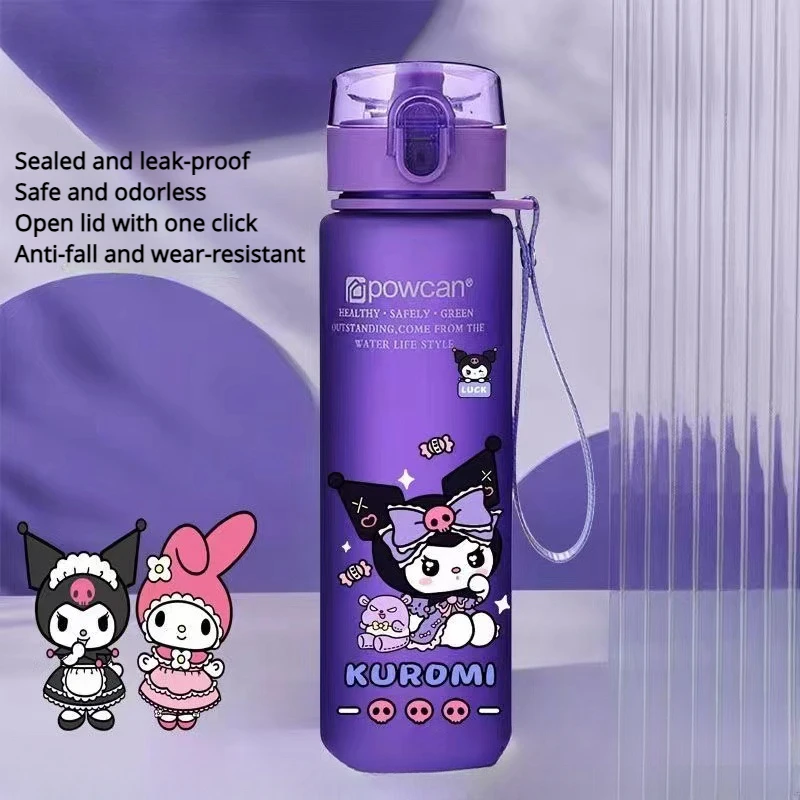 560ML Sanrio kubek na wodę Kuromi dzieci przenośna plastikowa kreskówka Kawai moja melodia dla dorosłych na zewnątrz sportowa butelka na wodę o dużej pojemności