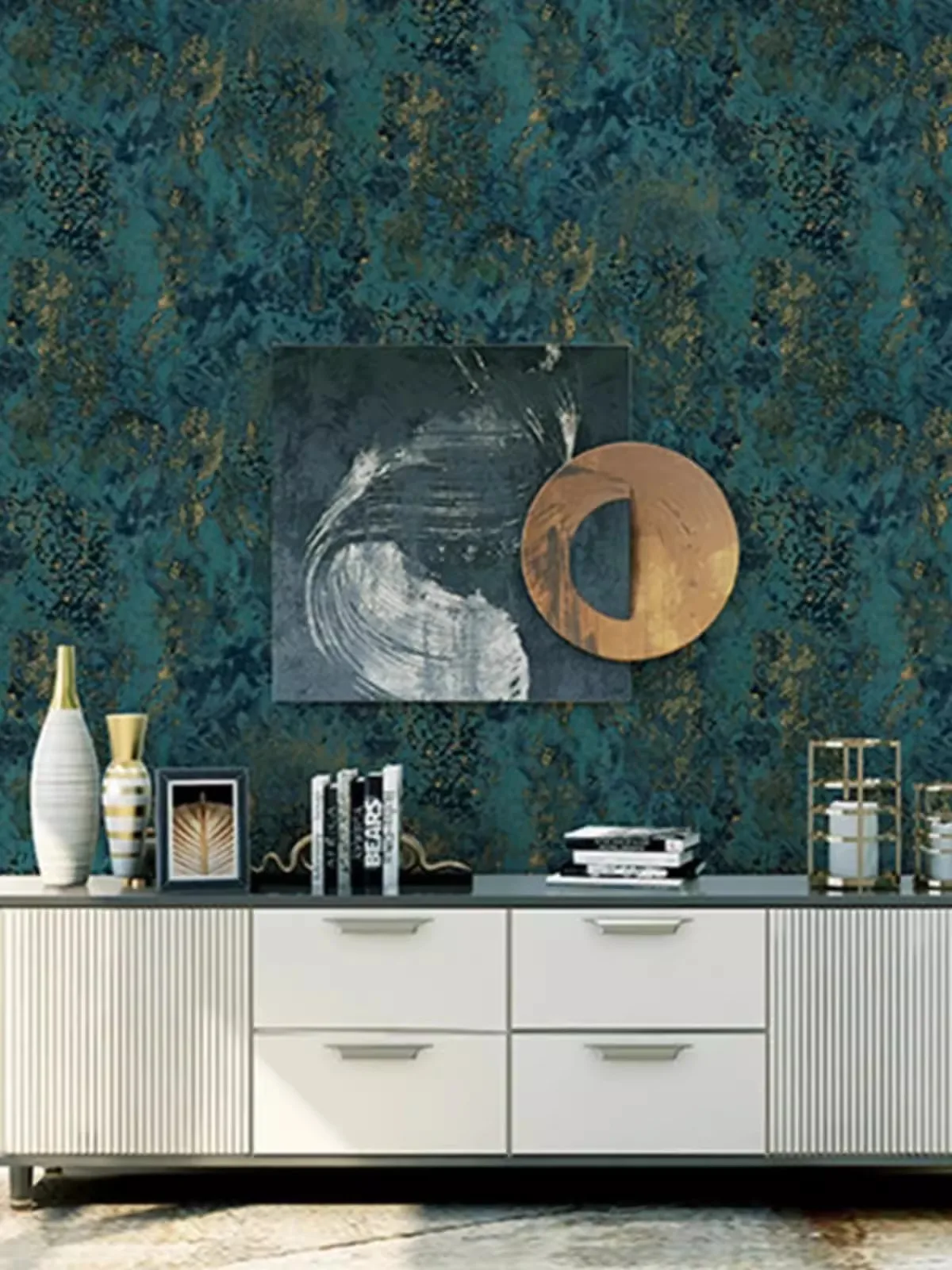 

Peacock Green Wallpaper Mottled Pure Pigment Retro Pvc American Style Wallpaper Bedroom Living Room Cafe Restaurant Обои