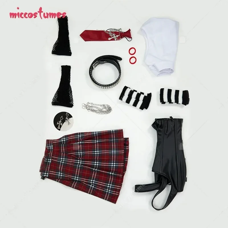Disfraz de Misa de Haikyuu para Mujer, Conjunto de Camisa y Chaleco con Falda Roja a Cuadros y Cadena en la Cintura, Disfraz de Halloween; 3,k;6g/Cosplayhaikyuu; 6,y'9