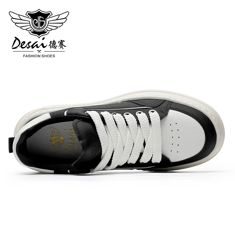 DESAI Genuine Leather Men Casual Walking Shoes For Men Thick Bottom Laces Up Hand Add Color Breathable 2023 Summer New