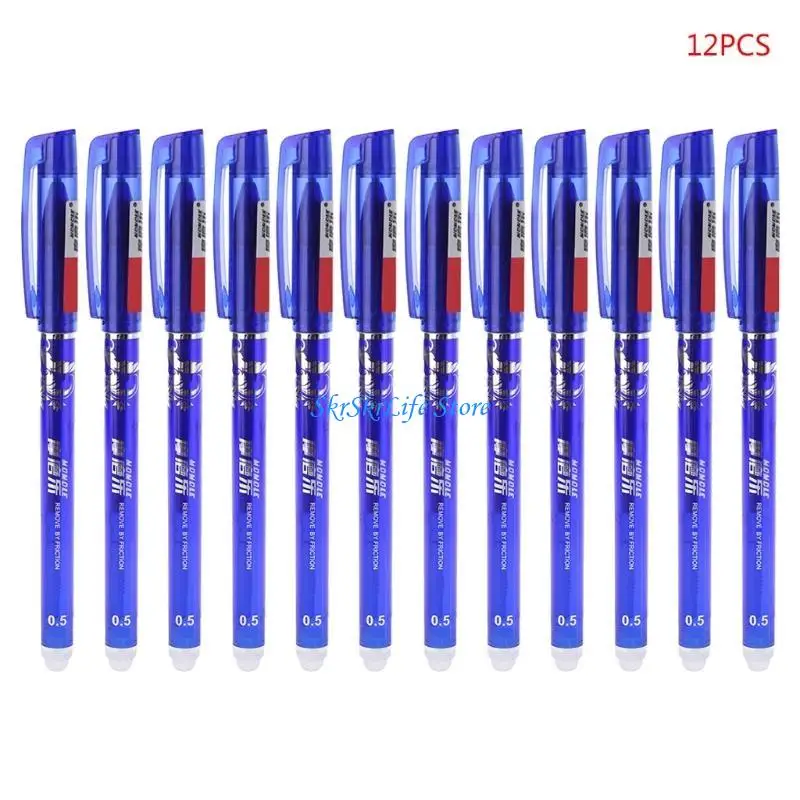 E65E 12Pcs for Creative 0.5mm Erasable Gel Pens Blue Office Student Station