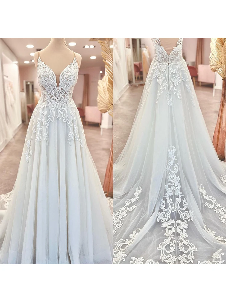 Robe de mariée en satin organza avec dentelle brodée, robe de RhA-Line, manches longues, robe de mariée à col rond, simplicité