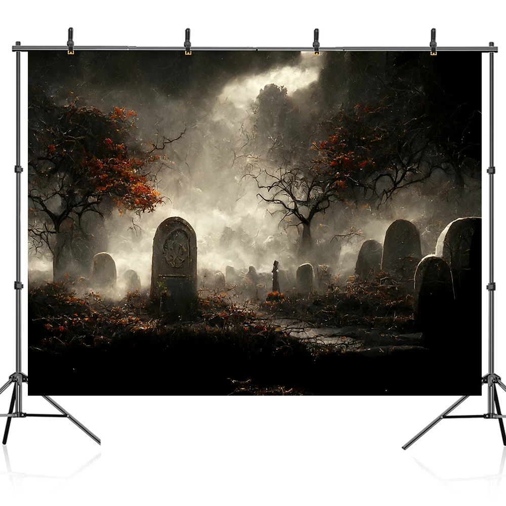 Bonvvie Halloween Backdrop Dark Forest Tomb Tombstone Castle Pumpkin Skull Moon Family Party Decoration Photography Background