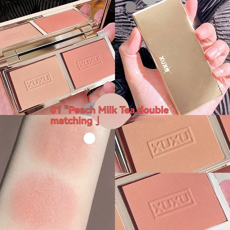 2-kleuren Blush Palet Hoogwaardige Glitter Matte Perzik Gezicht Mineraal Pigment Naakt Wang Blusher Poeder Make-Up Contour Schaduw