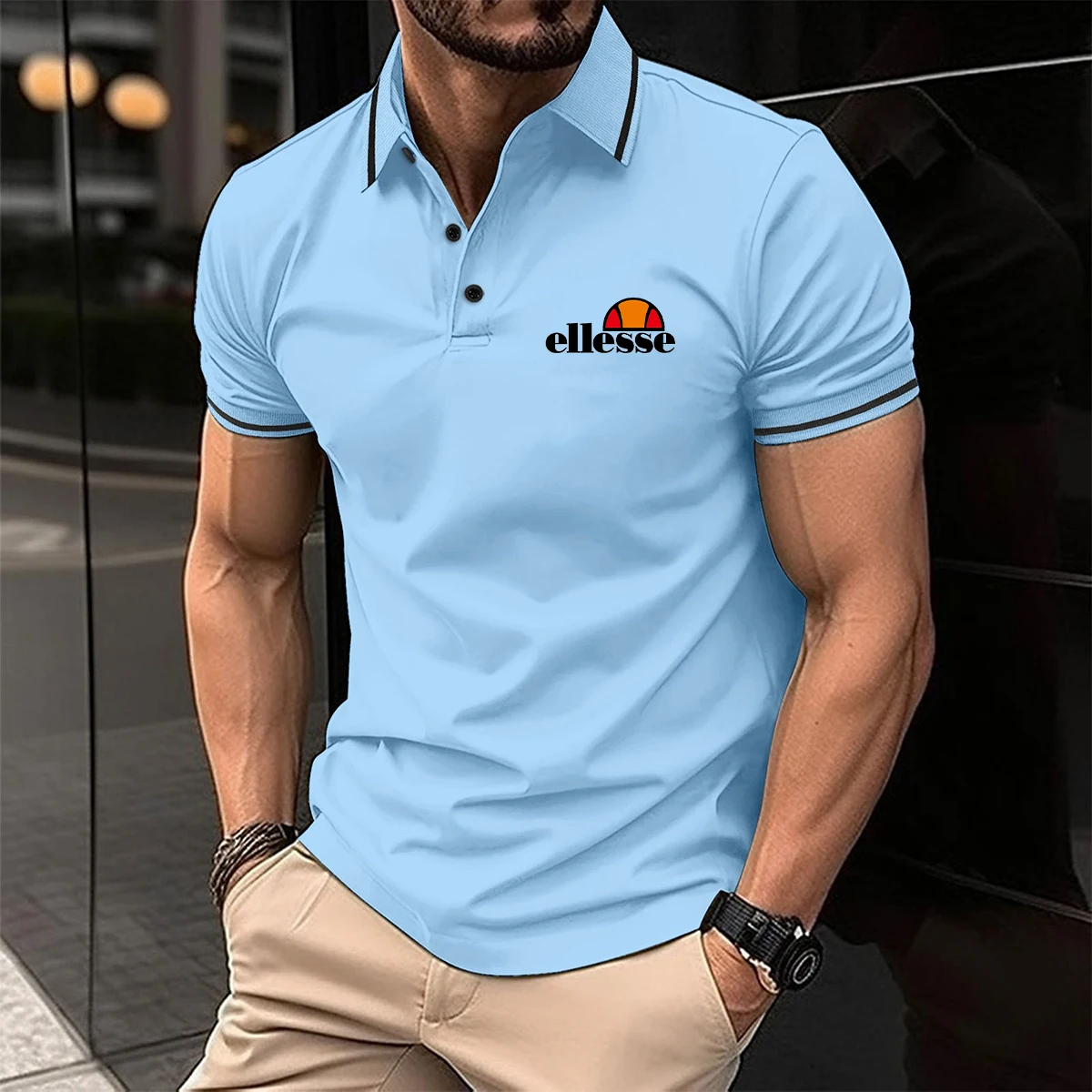 Herren Kurzarm-Poloshirt, lässig, 3D-Druck, Streifenmuster, Sommer, Polyester, Sport-Poloshirt, Herrenbekleidung