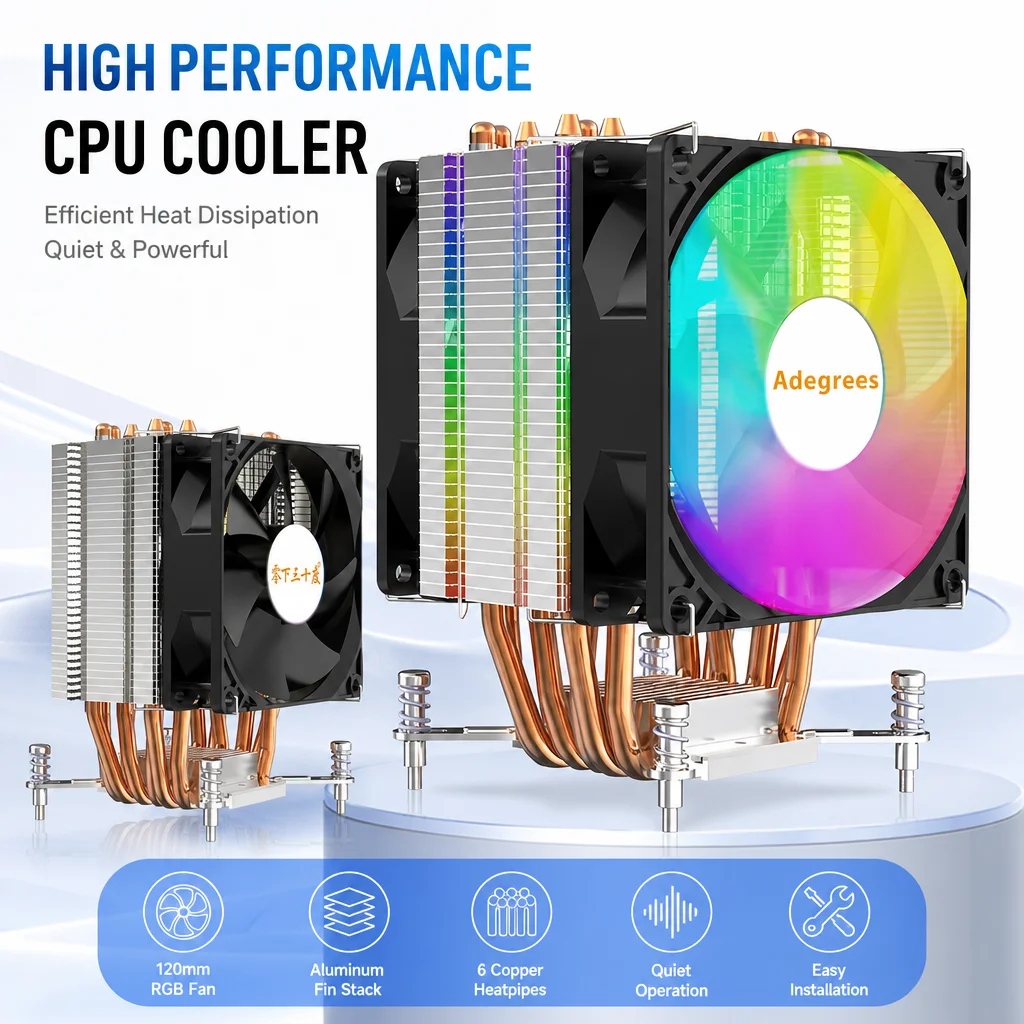 Refroidisseur d'air pour processeur AM4, 6 caloducs, ventilateur PWM RGB pour Intel LGA X99 2011 1700 1150 1151 1366 1155 X79 AMD AM5 AM3
