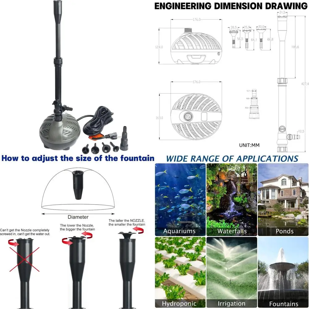

Погружной водяной насос 1600 GPH для аквариумов, прудов, фонтанов и террариумов для черепах