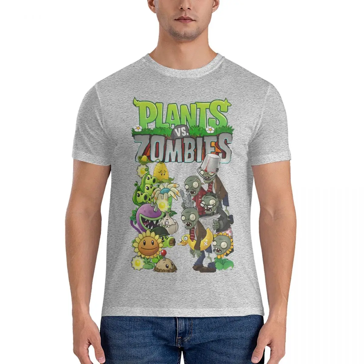 تي شيرت رجالي موديل جديد 2025 تي شيرت مضحك 100% قطن تي شيرت بأكمام قصيرة نباتات مقابل Z-زومبي تي شيرت برقبة دائرية ملابس كلاسي