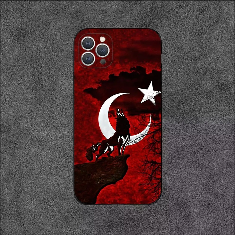 Turk Wolf Turkey Flag Phone Case For iPhone 16,15,14,13,12,11,Plus,Pro Max,XS,X,XR,SE,Mini,8,7 Soft Silicone Black Cover