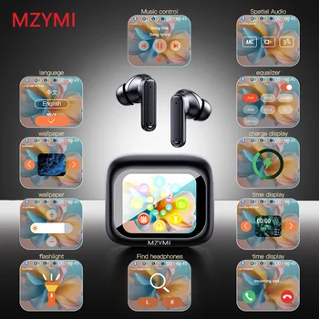 MZYMI E18 프로 ANC 무선 이어버드, TWS 블루투스 5.4 터치 스크린 이어폰, 하이파이 스테레오 노이즈 캔슬링, 스포츠 방수 헤드셋