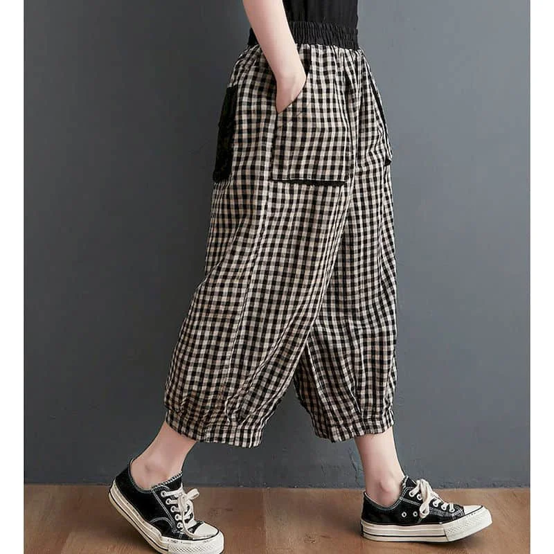 Cotton Linen Lantern Pants Women Summer Elastic Waist Loose Casual Women Korean Style Harajuku Vintage Trousers Women Clothing