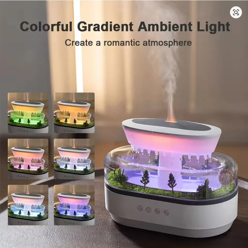 ไฟกลางคืน Terrarium รูปทรงหยดน้ำ RGB เปลี่ยนสีได้ พร้อมเครื่องกระจายกลิ่นหอมและเสียง White Noise สำหรับบ้านและสำนักงาน