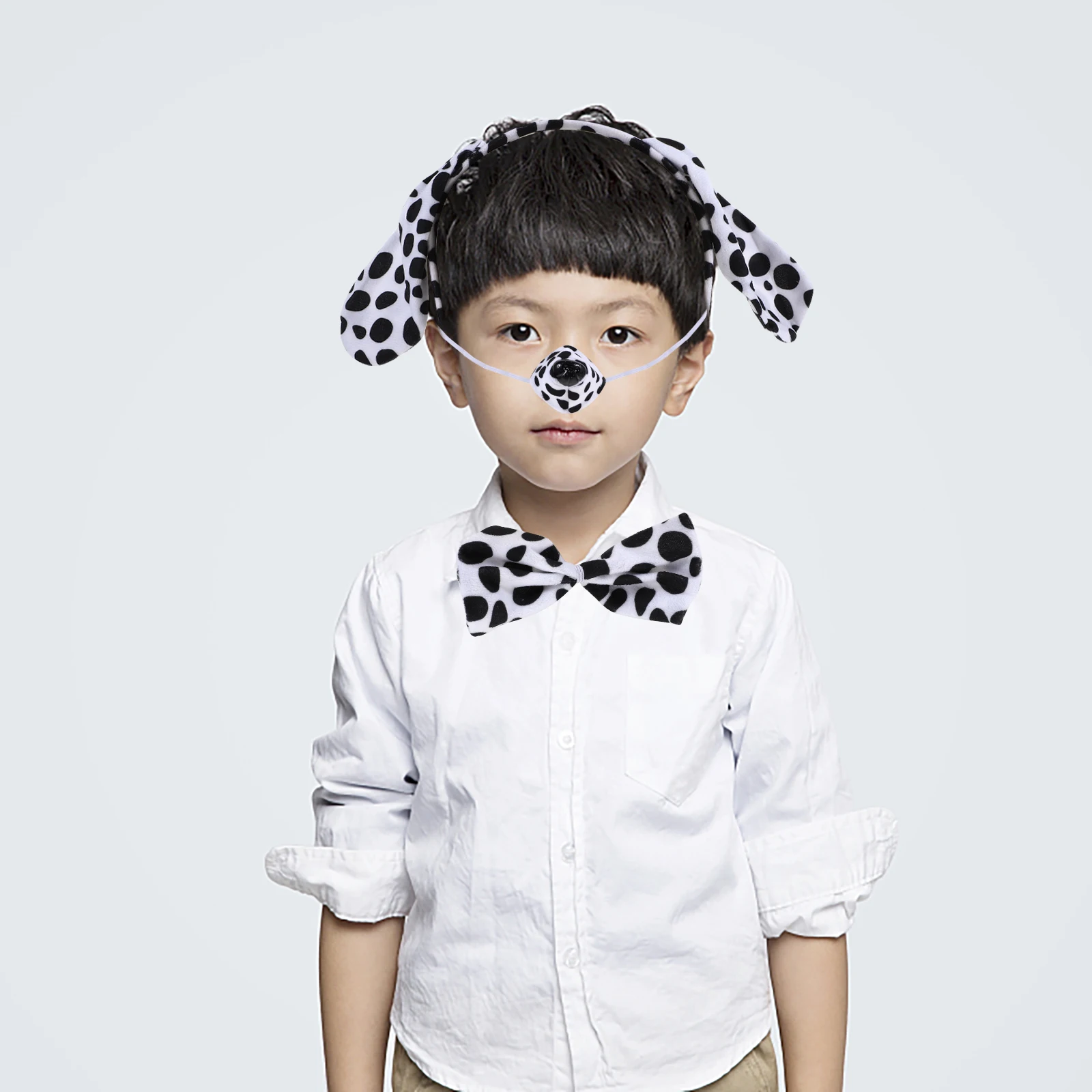 

Spotted Dog Hair Accessories Puppy Ear Headband with Fake Nose Bowtie Tail for Halloween Party Cosplay Kids Girl Animal Theme