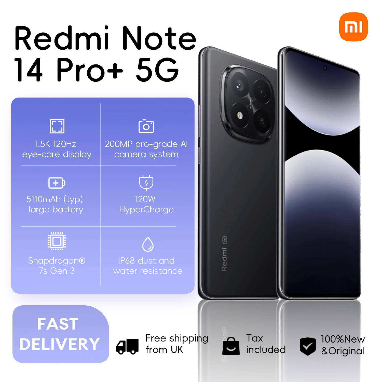 Xiaomi Redmi Note 14 Pro+ 5G 12+512GB 200MP Al Camera 5110mAh+120W SuperCharge Snapdragon 7s Gen3 120Hz 6.67" AMOLED Display