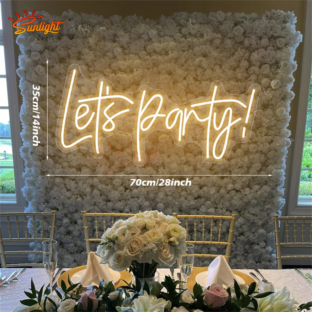 Let's Party-Sinal de néon personalizado com dimmer, luzes LED brancas quentes, lâmpada grande para casamento, festa de aniversário, decoração de parede, 70cm