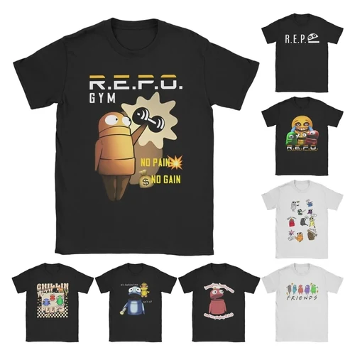 Imagen 1 del producto Los hombres unirse al R.E.P.O. Camiseta de gimnasio No Pain No Gain, juego popular, Robot Repo, merch de algodón, camiseta de manga corta con cuello redondo, camiseta de talla grande