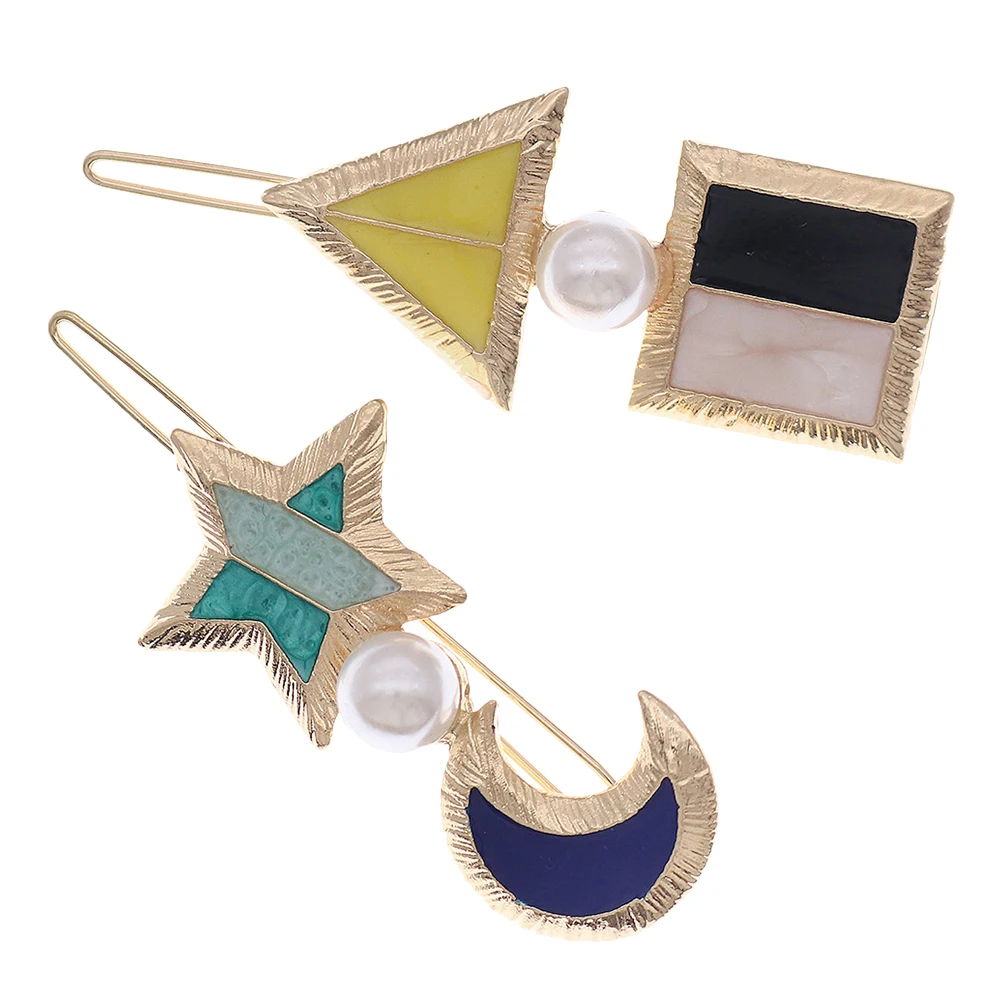 

2pcs Pearl Hair Clip Star Hair Clips Elegant Plastic Star Moon Design Women Girls Hairpins Wedding Party Daily