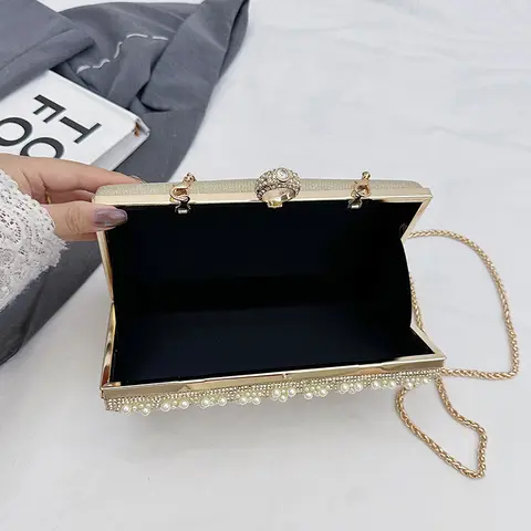 Utsökt Dampärla Aftonväska Pärlor Glitter Strass Kuvertväska Lyxig Kedja Glitter Strass Handväska Bröllopsväskor 8 best sales pärla aftonväska - №1
