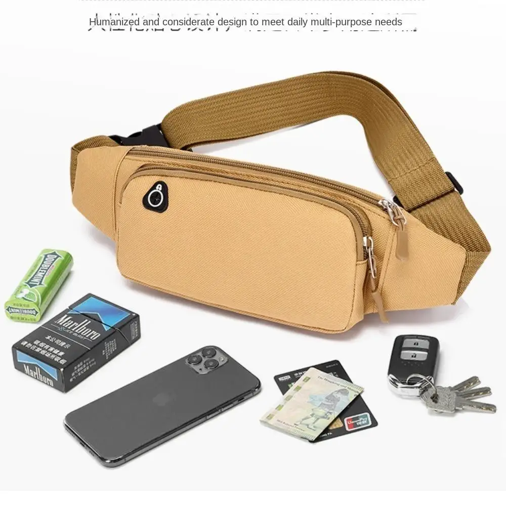 

Waterproof Waist Pouch Men Lighten Oxford Cloth Shoulder Belt Bags Large Capacity Headphone Jack Waist Bag