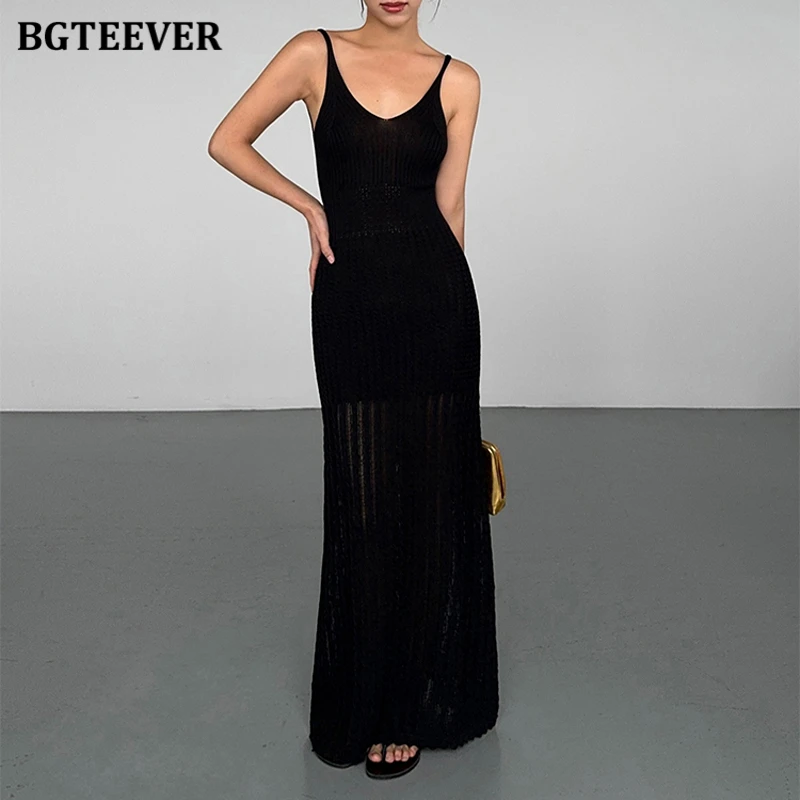 BGTEEVER Stylish V-neck Female Skinny Knitted Bodycon Dress Summer Fashion Women Sleeveless Package Hip Dress Ladies Vestidos